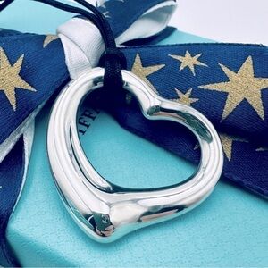 Tiffany & Co. 36 mm LARGE Open Heart Silk Cord Necklace with PACKAGING